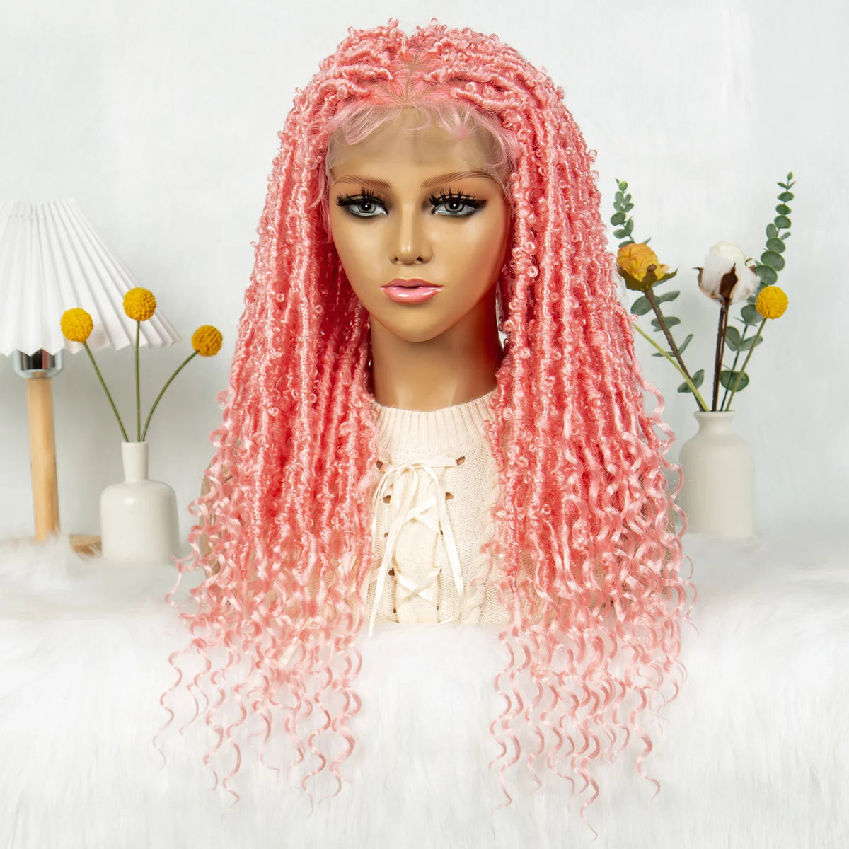 KIMA Pink Butterfly Twist Knotless Box Braided Wig | Swiss Full Lace Synthetic Locs Cosplay Wig with Baby Hair for Black Women