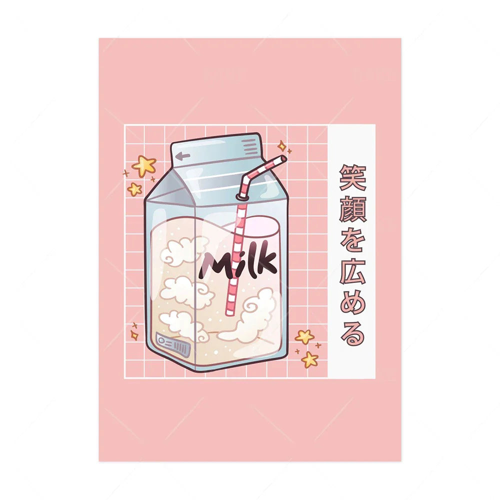 Japanese Kawaii Cuisine Poster Ramen Drink Milk Canvas Painting Wall Picture Soda Water Vapor Wave Print Restaurant Decoration