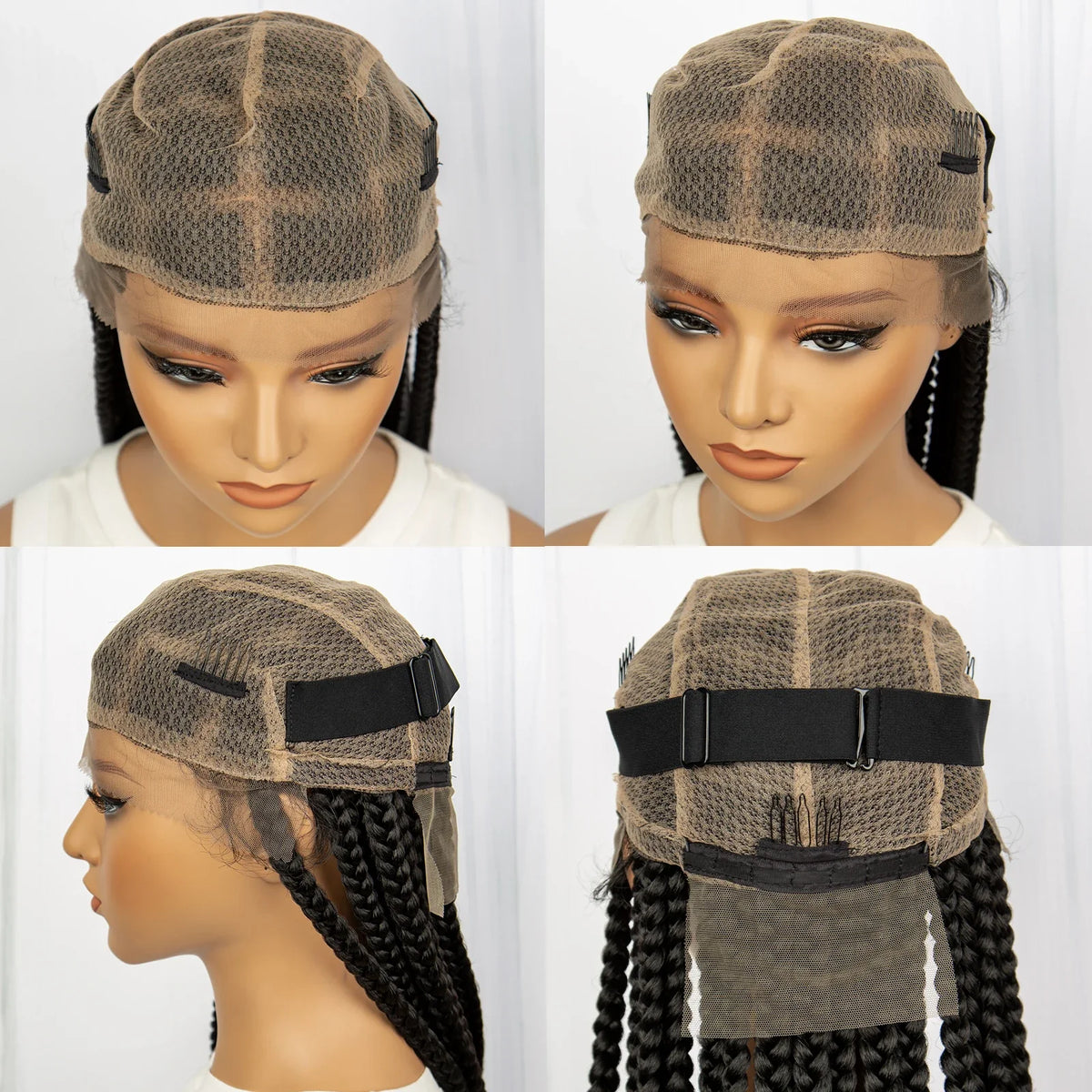 34" Knotless Box Braids Full Lace Wig | Long Black Synthetic Braids | Transparent Lace