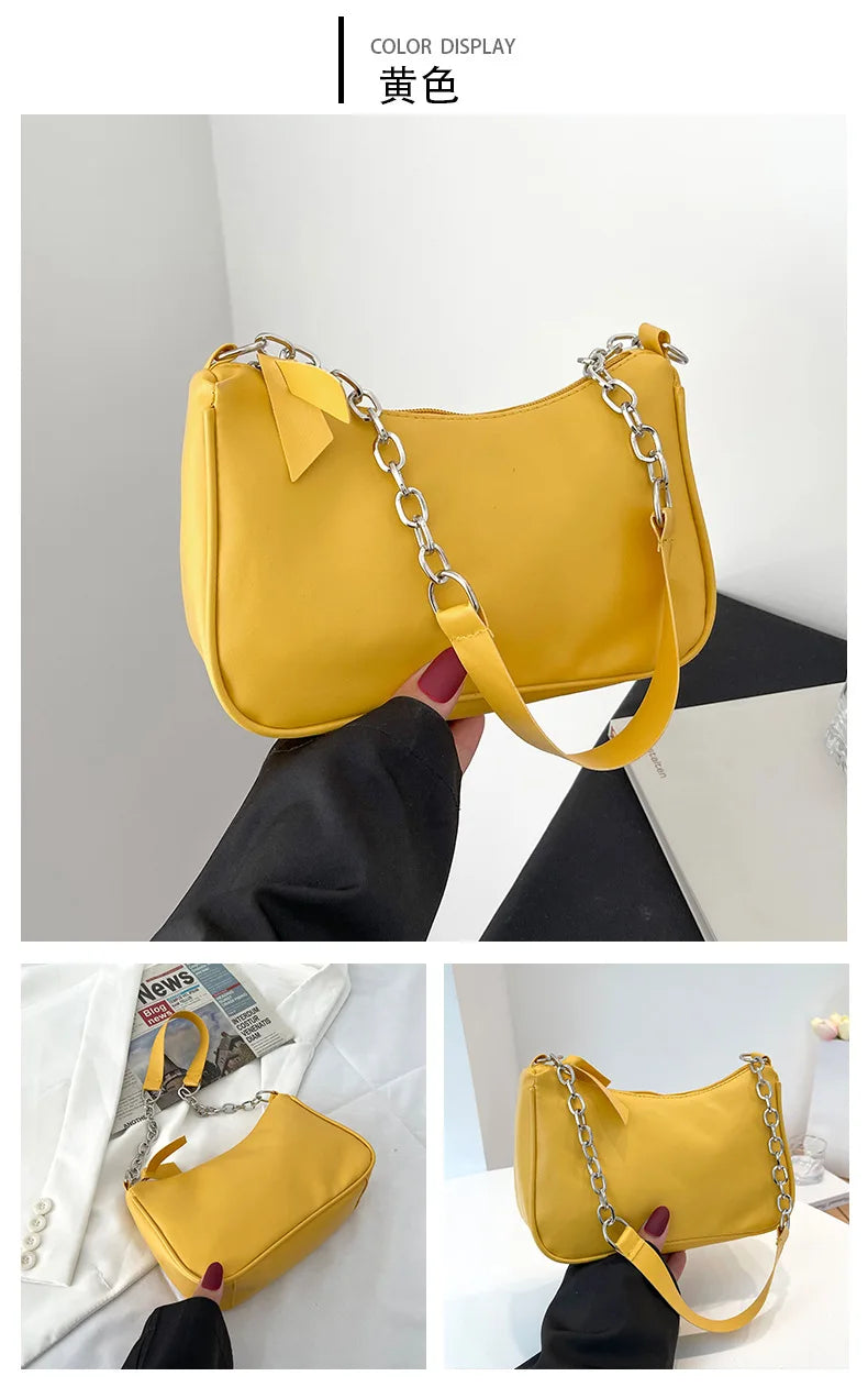 Shoulder Bags Women Underarm Chain Bag | PU Candy Colors Zipper Summer Simple Students Daily Casual Handbags