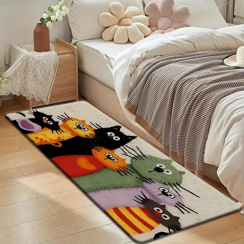 VIKAMA Adorable Cartoon Cat Family Carpet Welcome Mat Doormat Kitchen Rug Carpet For Live Room Bathroom Mat Rug For Bedroom Home