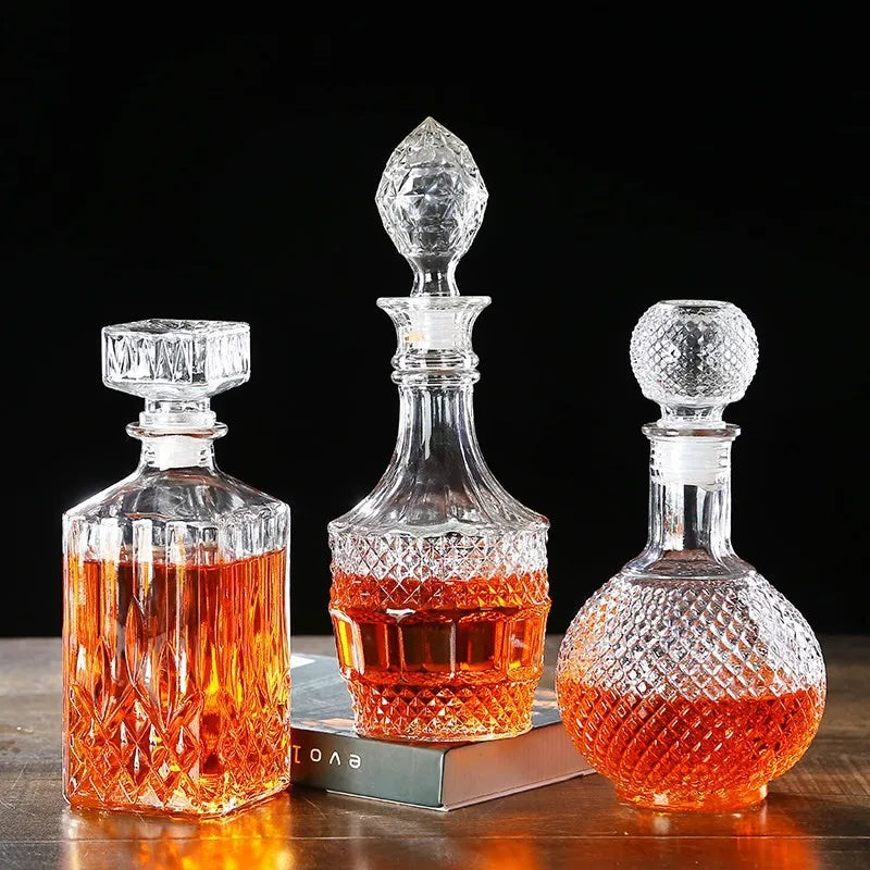 Novelty Design Multi Styles Barware Wine Glass Bottle 250-1000ml Lead-free Glass Whiskey Decanters for Liquor Scotch Bourbon