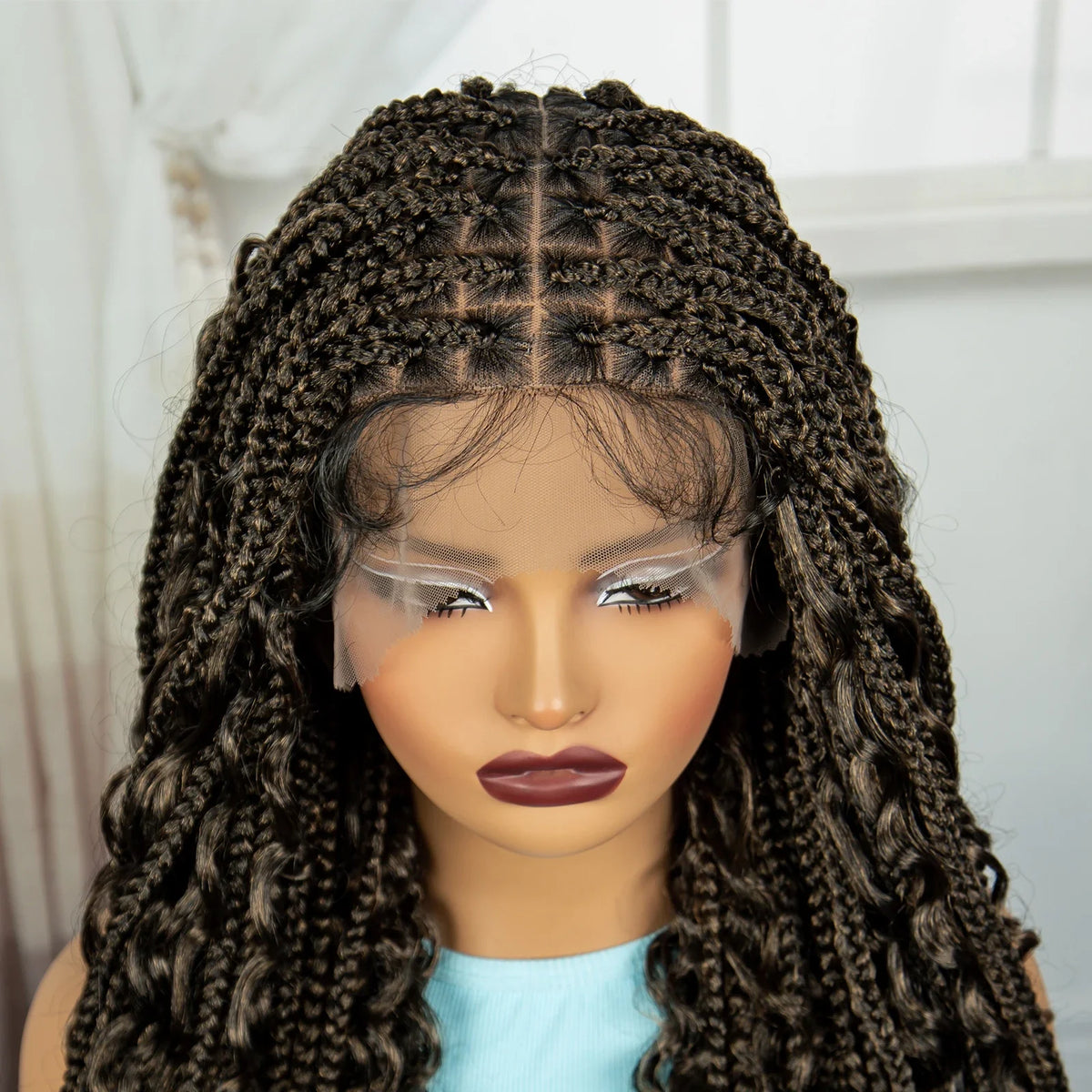 Ombre Knotless Braids Wig | Curly Ends | Full Lace | Baby Hair | Handmade