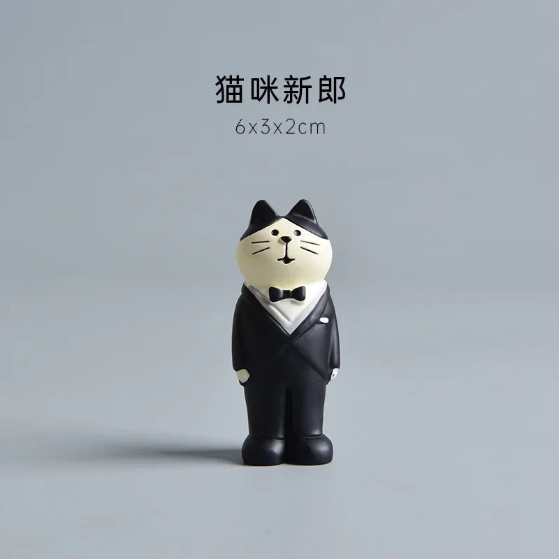 Cute Cat Wedding Zakka Figurine Bride Baby Stroller Resin Model Miniatures Model Cake Ornaments Decor Crafts Desktop Accessories