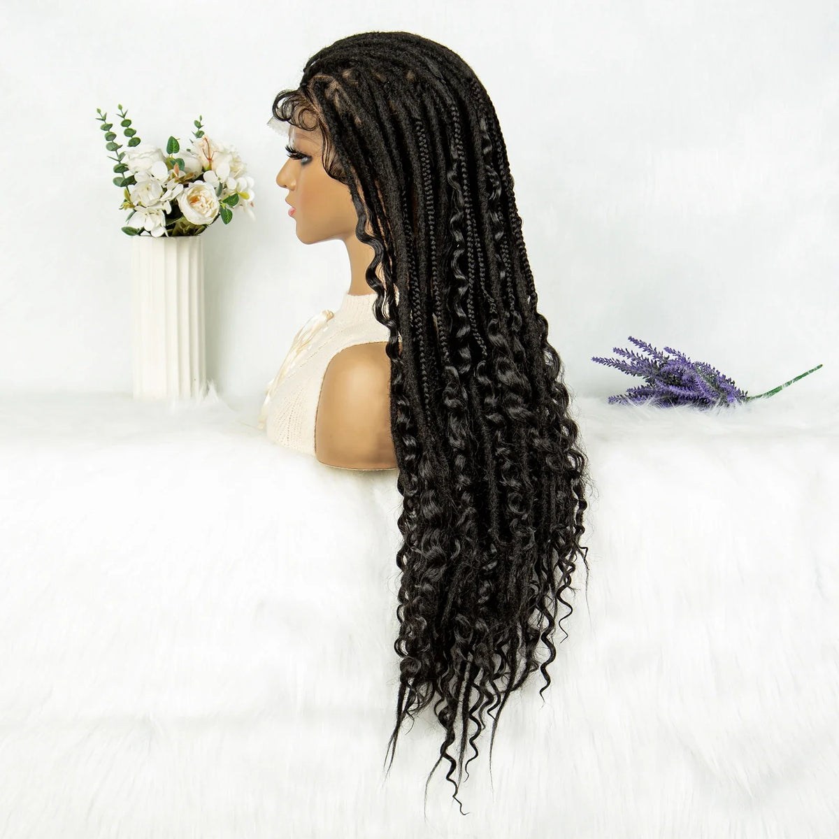 Curly End Dreadlocks Box Braids Wig | Full Lace Pre-Plucked