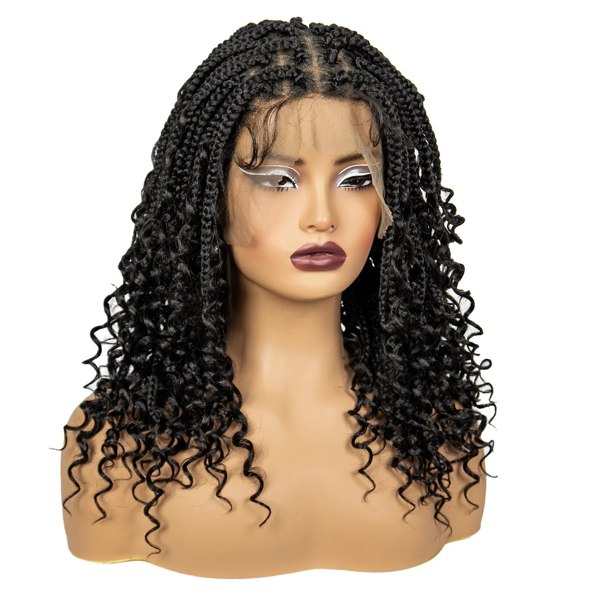 Burgundy Curly Ends Knotless Braids Bob Wig | 99J | Full Lace | Boho Style