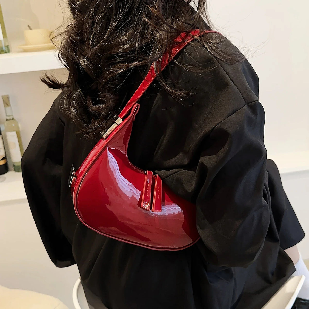Half Moon Bag Vintage PU Leather Small Handbag | Luxury Brands Women's Shoulder Bags & Retro Red Ladies Armpit Purses (Girls Mini Totes)