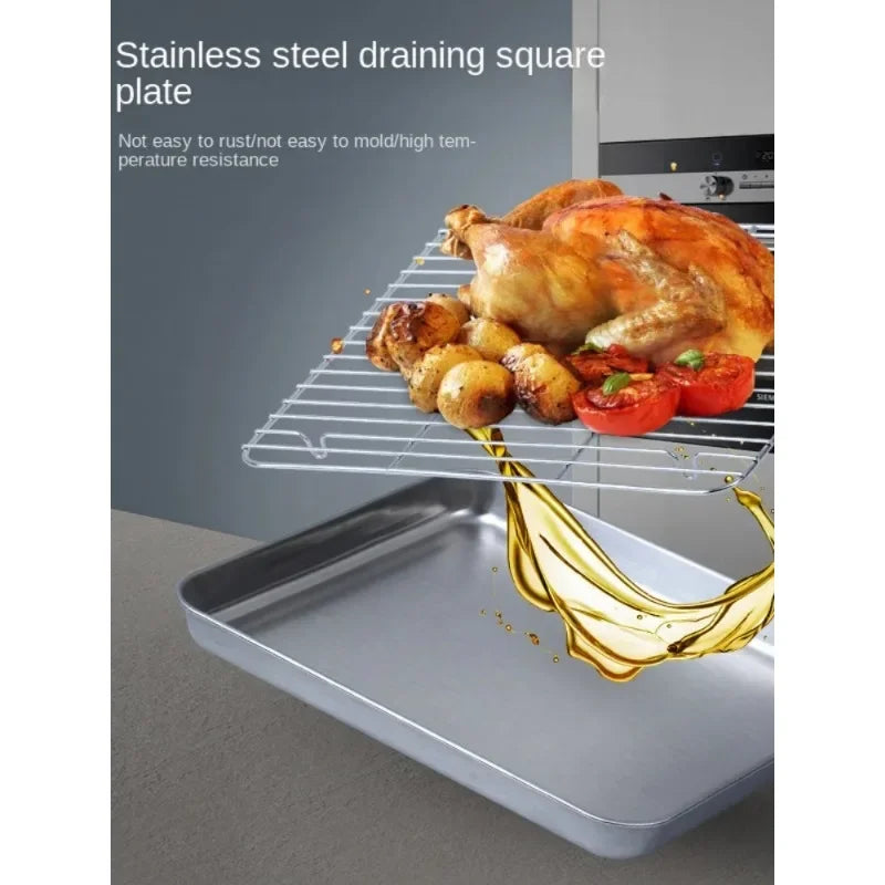 304 Wire Steaming Kebab Barbecue Mesh Rack BBQ Grill Mesh Net Carbon Stainless Steel deep Square Plate cafeteria Storage trays