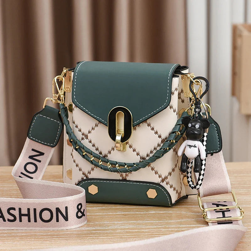 Mini Studded Decor Crossbody Bag | Argyle Embroidery Mobile Phone Purse & Trendy Chain Handbag for Women