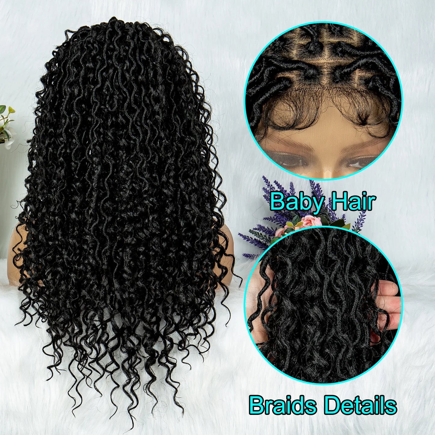 Lightweight Curly End Box Braids Wig | Lace Front Cornrows & Baby Hair