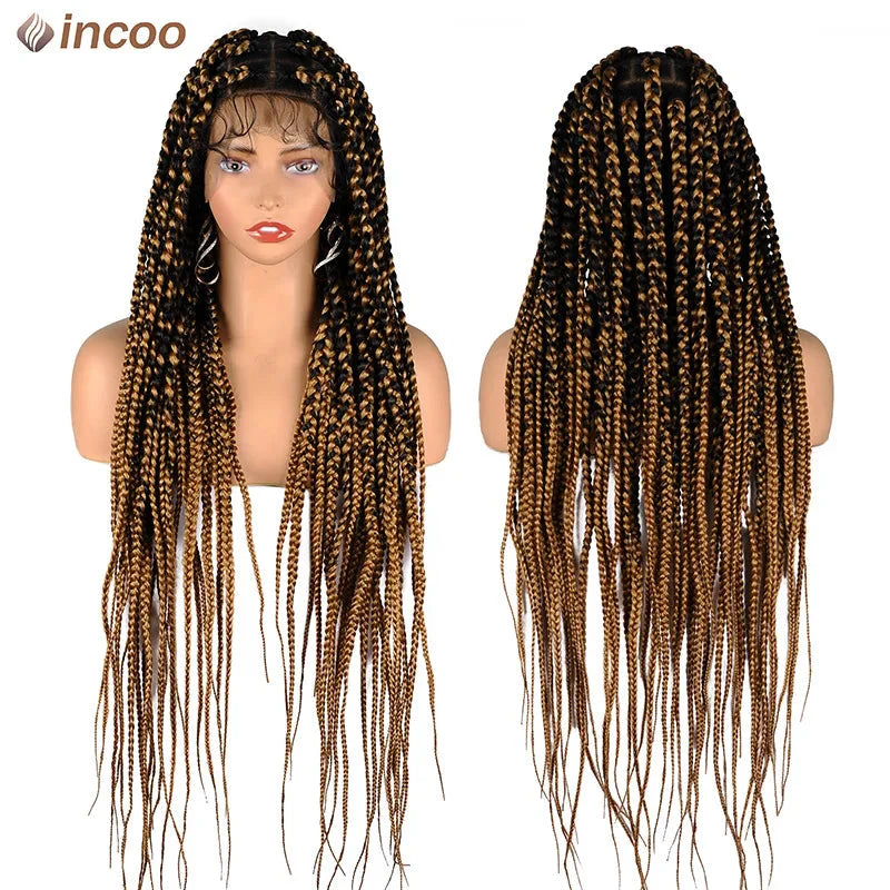 Jumbo Knotless Box Braids Wig | Tribal Cornrows & Faux Locs | Full Lace Front | 36" Look