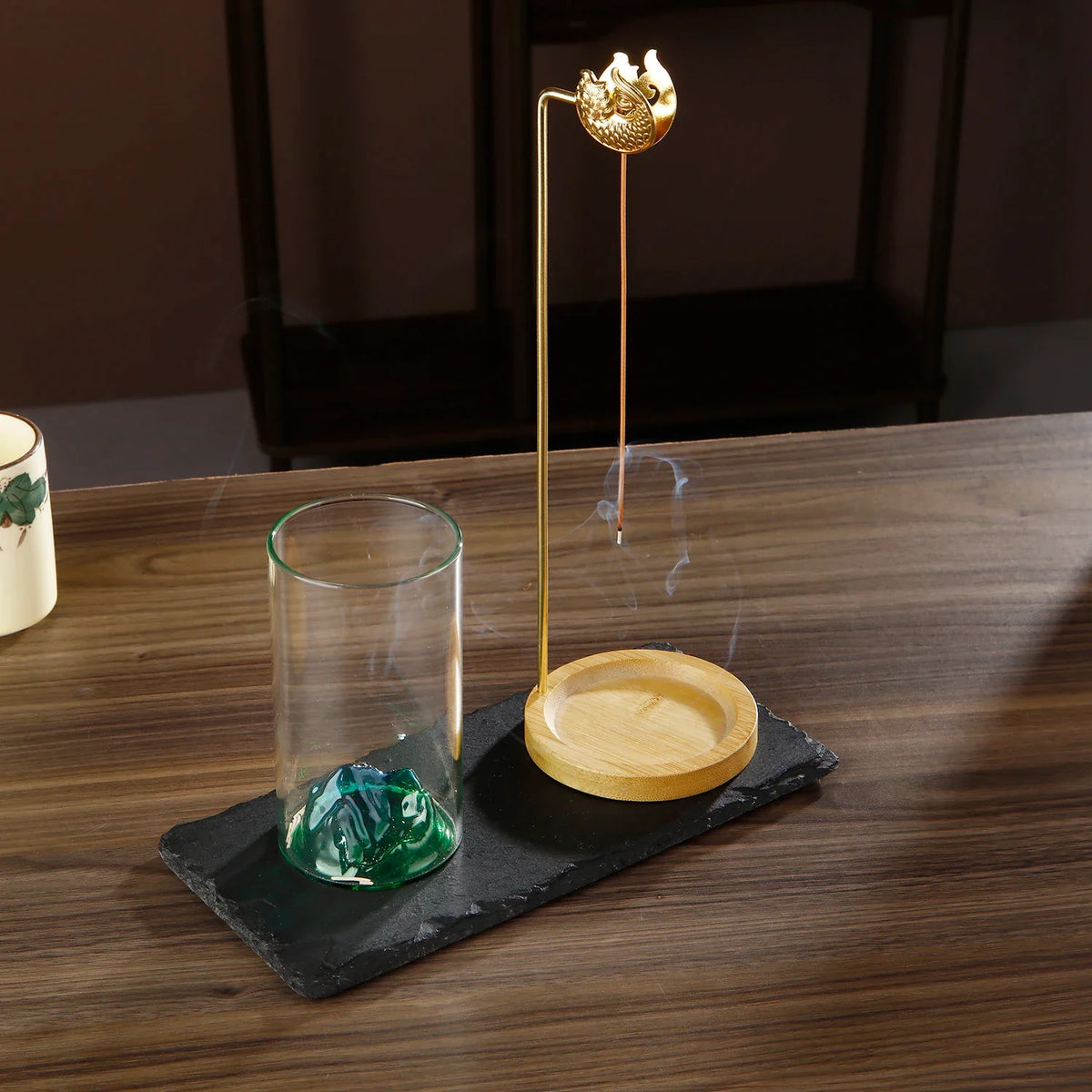 Glass Mountain Incense Holder Anti-Ash Incense Burner with Koi Clip Incense Stick Holder with Ash catcher for Yoga Meditation