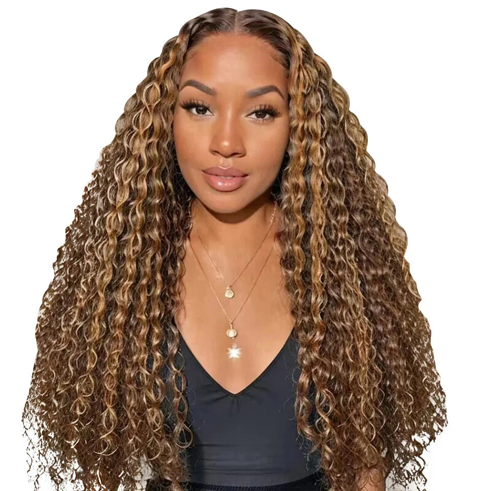 Ombre 4/27 Honey Blonde Water Wave HD Lace Front Human Hair Wig | Glueless & Pre-Cut 6x4 Closure