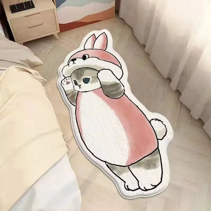 Faux Cashmere Cute Cartoon Pet Carpet Home Bedroom Bedside Decorative Floor Mat Anti-slip Dirty Resistant Machine Washable Rug