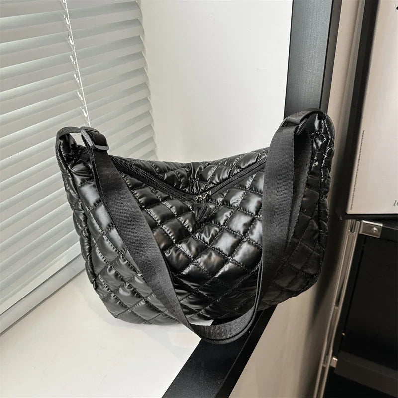 Fashion Nylon Padded Handbags Female | Large Capacity Top-Handle Bags & Solid Color Crossbody Bags (Winter Down Women Shoulder Bags)