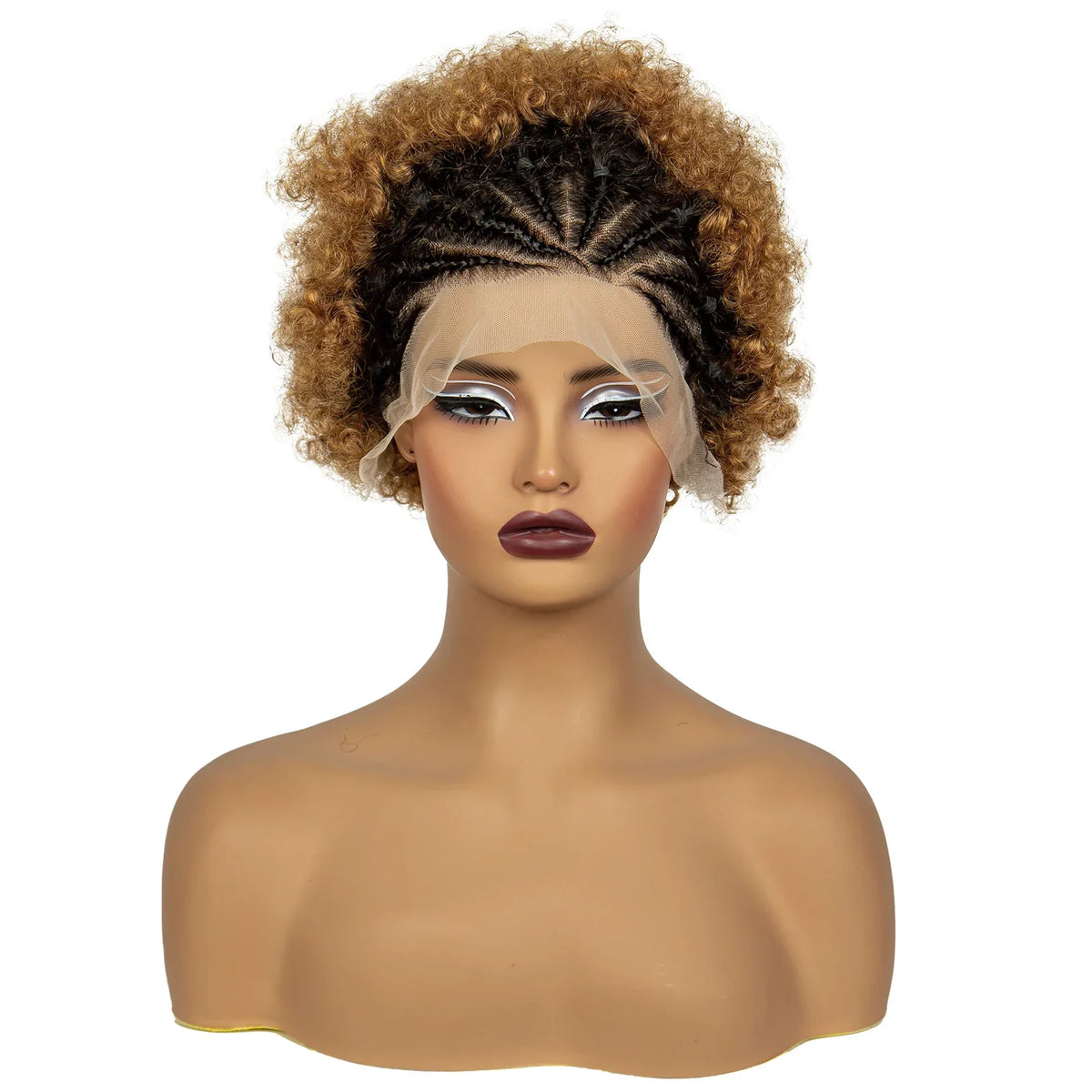 Natural Black Synthetic Braided Wig | 13x4 Transparent Lace Front Short Afro Kinky Curly Braids