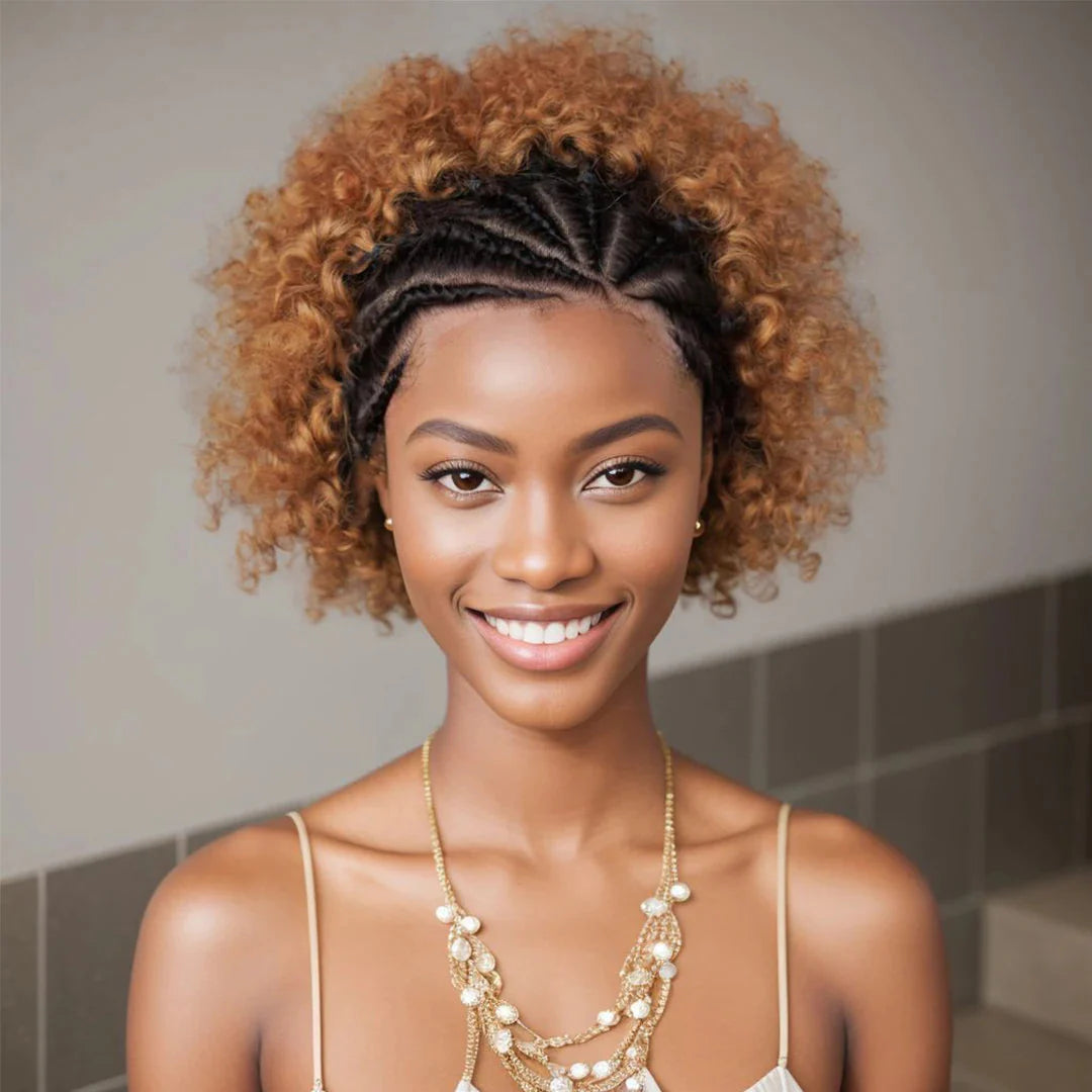 6" Afro Curly Braided Lace Front Wig | 250% Density | Brazilian Remy Hair | Short Curly Wig