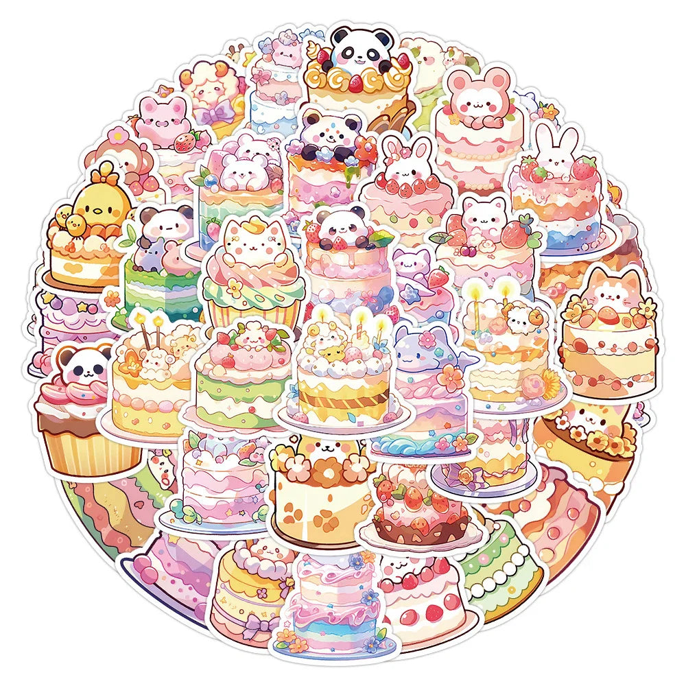 10/30/60pcs Cute Cake Animal Cartoon Aesthetic Stickers Decoration DIY Laptop Suitcase Notebook Stationery Sticker for Kids Toy