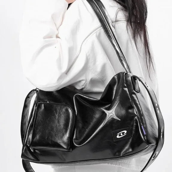 Silver Y2K Tote Bag for Women | Aesthetic Luxury Designer Large Capacity Shoulder Bag (Commuter PU Leather Shopper Handbag)