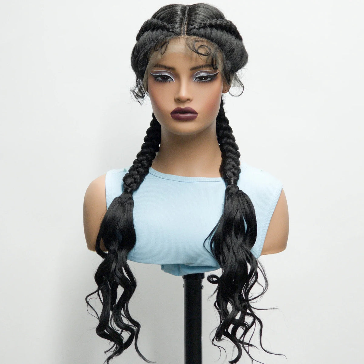 34" Ombre Twist Braided Lace Wig | Curly Ends | Baby Hair | Synthetic Braids | Black Women