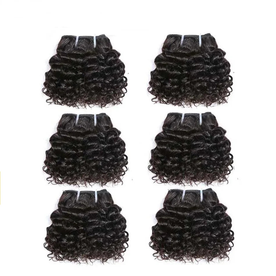 6" Bouncy Curly Indian Remy Hair Bundles | Double Drawn | Natural Black & Brown | Sew-In Extensions