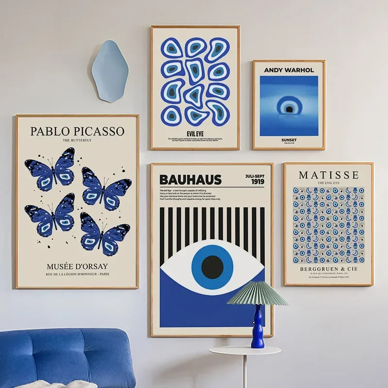 Classic Abstract Wall Art Blue Evil Eye Picasso Bauhaus HD Canvas Print Poster Home Living Room Bedroom Decorative Painting