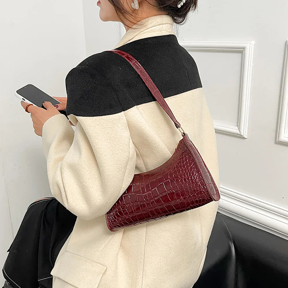 Solid Color PU Leather Women's Underarm Bag | New Luxury Designer Female Casual Shoulder Bag (Tote Clutch Purse & Banquet Handbag)