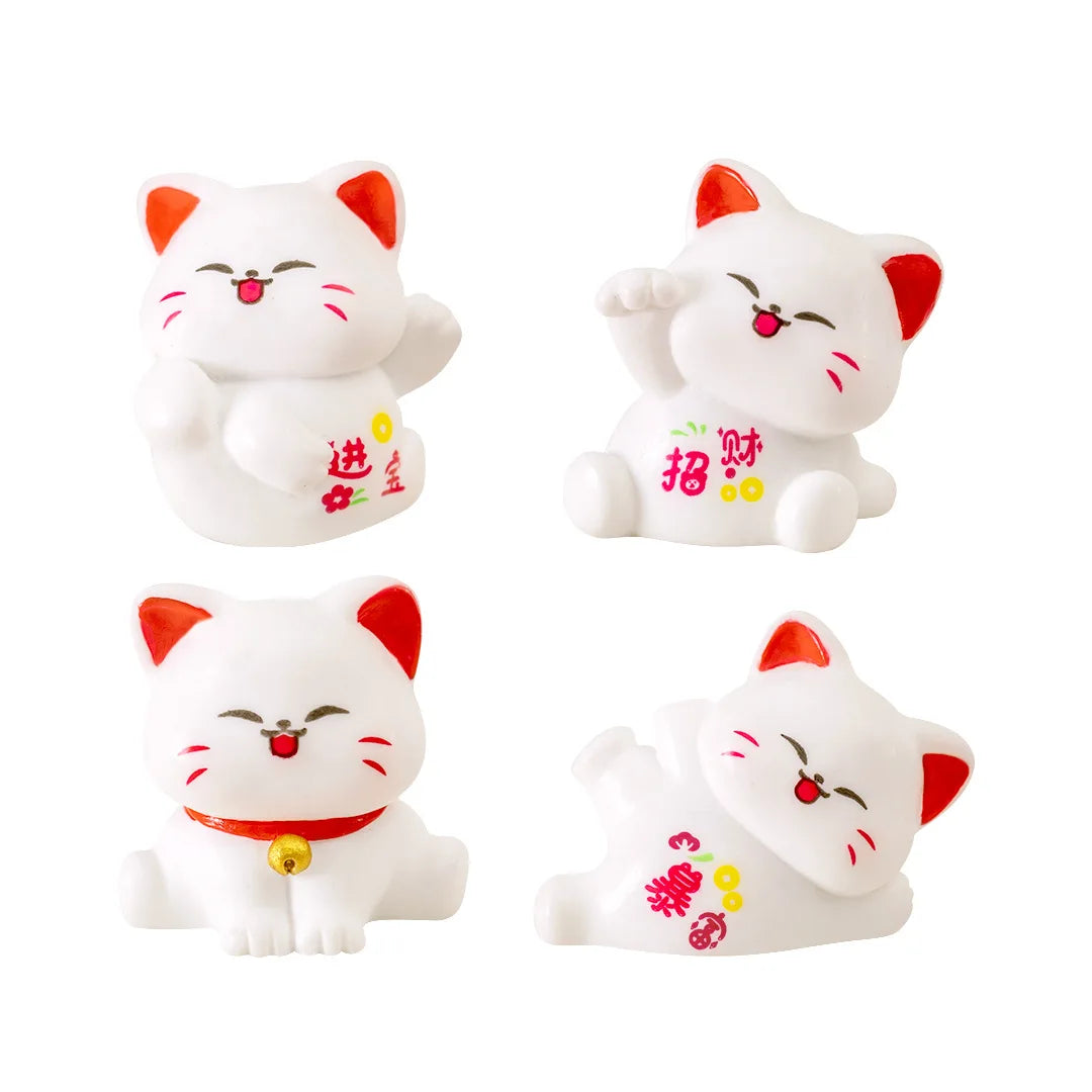 4/6pcs Cartoon Lucky Cats Figurines Miniatures Micro Landscape Ornaments For Home Room Desktop Decorations Accessories Gifts