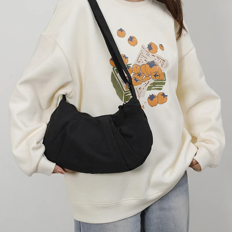 New Large-Capacity Crescent Bag for Women | Trendy Casual Nylon Shoulder & Crossbody Bag (Simple Croissant Style, Commuting)