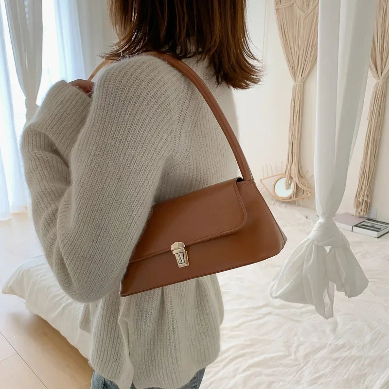 Fashion Retro Women's Shoulder Bag | Simple Solid Colour Handbag & Vintage Underarm Bag (Unisex Tote)