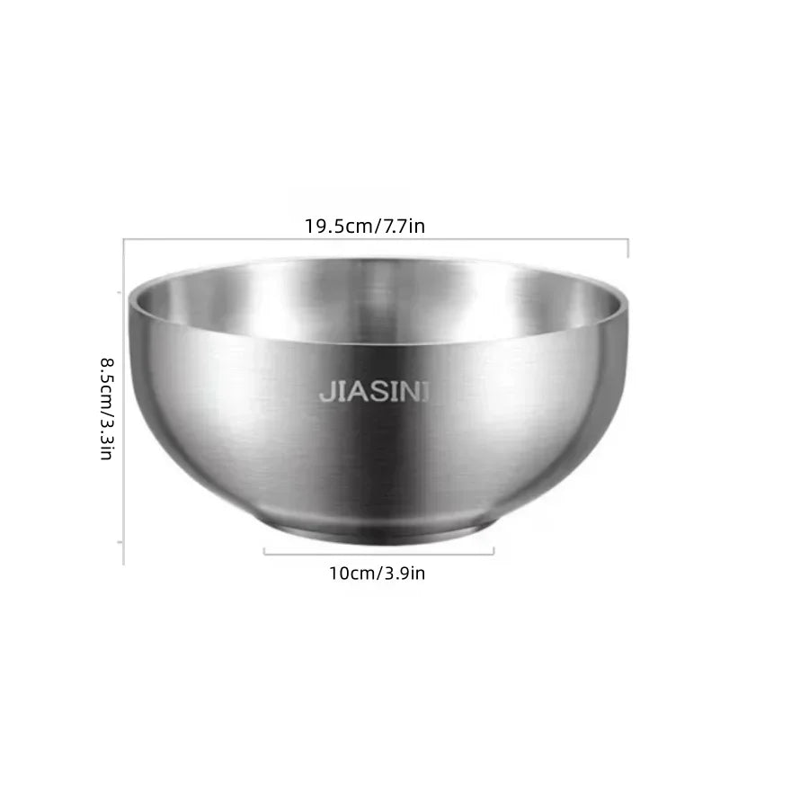 Large capacity stainless steel bowl, double insulation salad fruit bowl, light rice bowl, anti drop Noodles in soup bowl