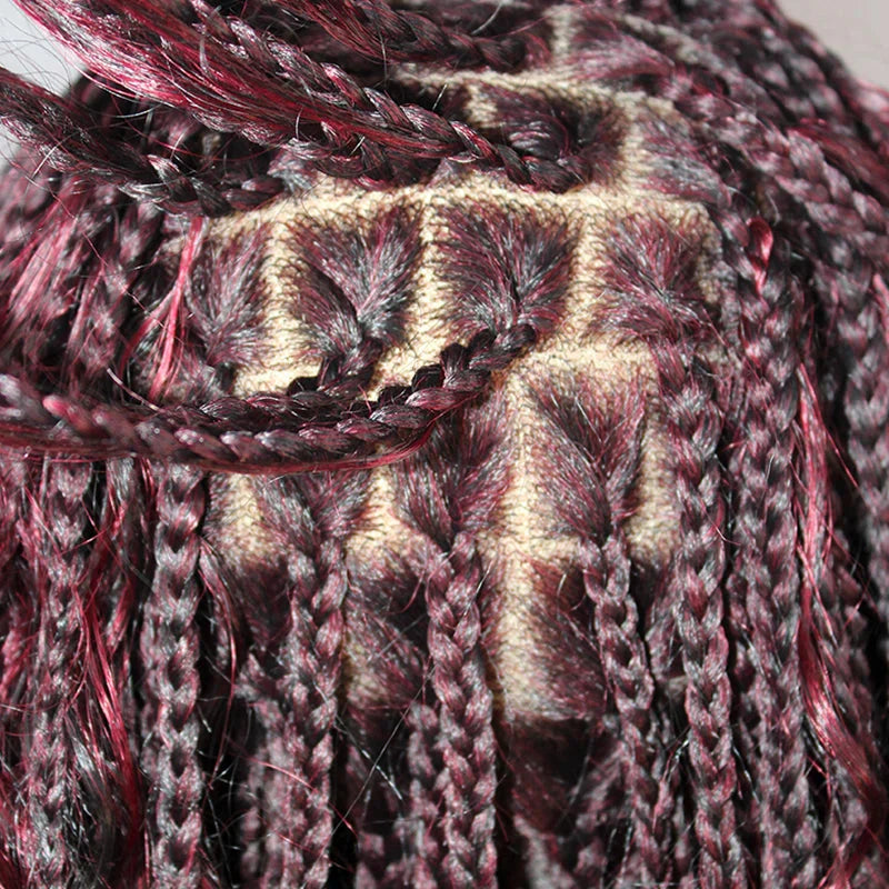 24" Boho Box Braids Lace Frontal Wig | Deep Wave Goddess Braids | Curly Ends | Black Full Lace Synthetic Wig