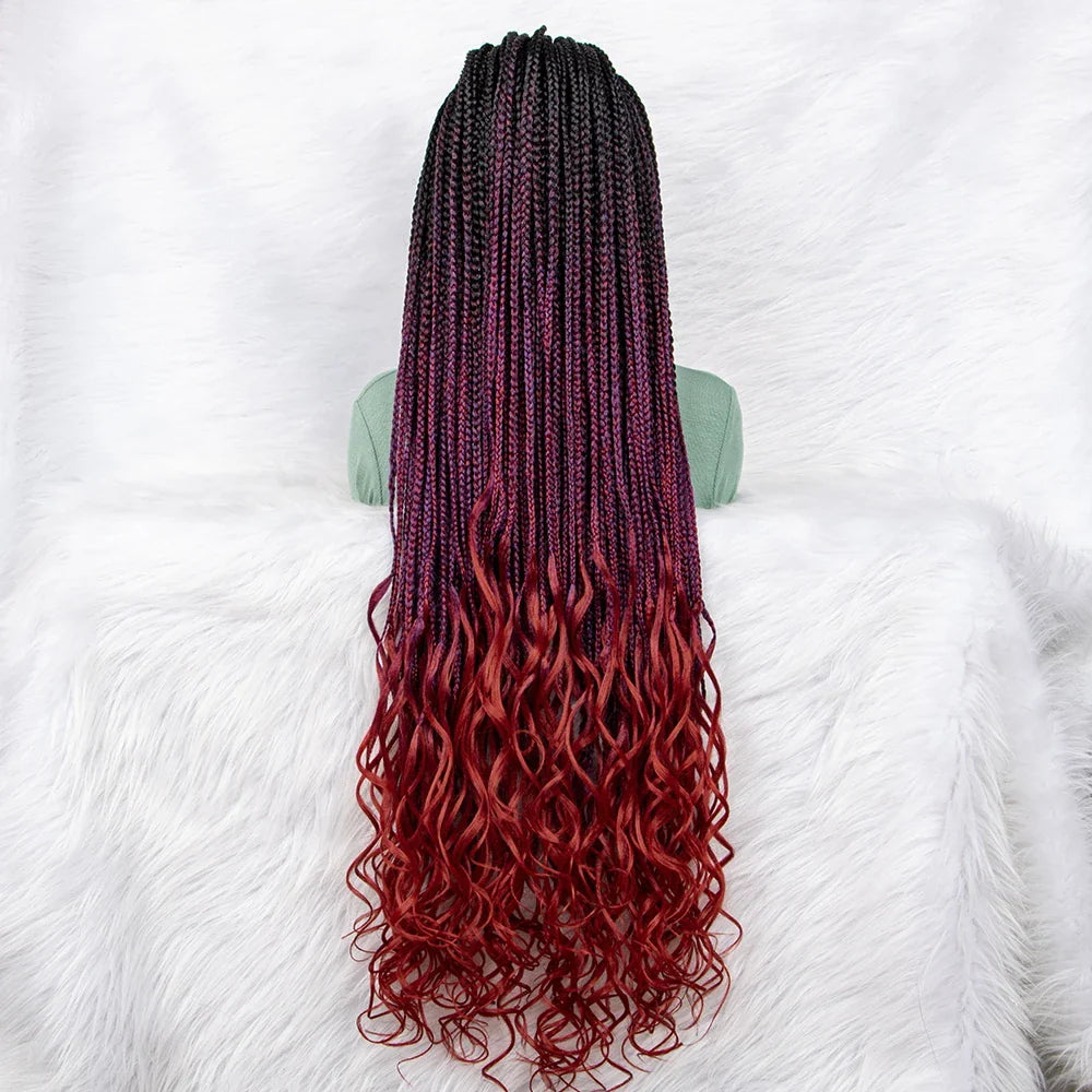 Gradient Water Wave Knotless Box Braids Wig | 9x6 Lace Front | Baby Hair