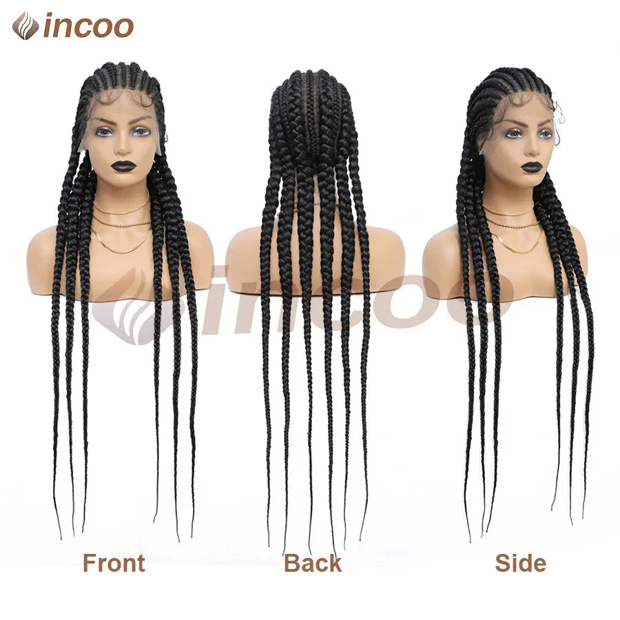 Synthetic Full Lace Cornrow Braided Wigs 36'' Lace Front Wig Jumbo Braids Wig For Black Afro Women Goddess Twists Box Braids Wig