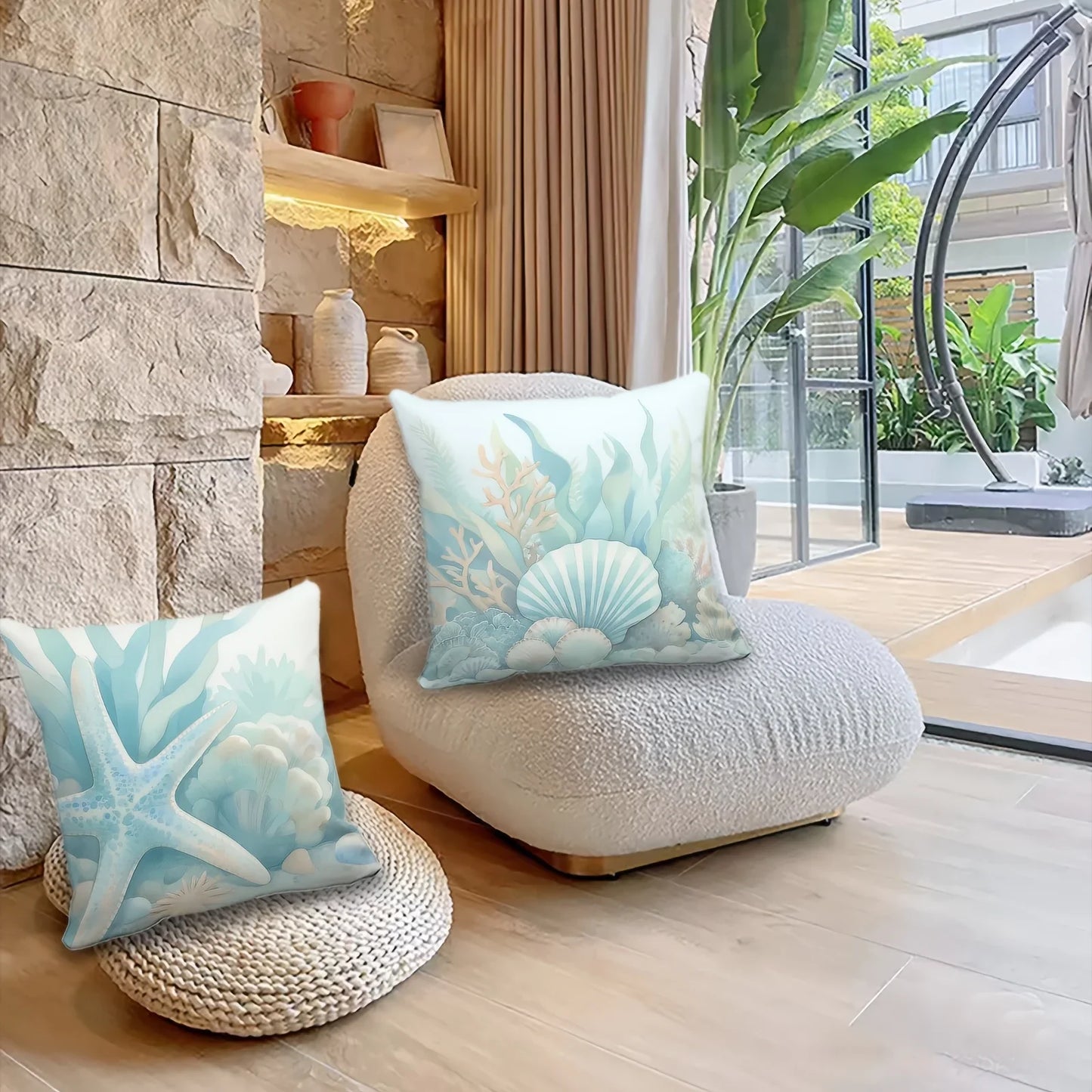 VIKAMA Summer Ocean Style Cool Design, Decorative Pillowcase, Suitable For Sofas, Bed Head Home Decor Pillow Covers, Washable