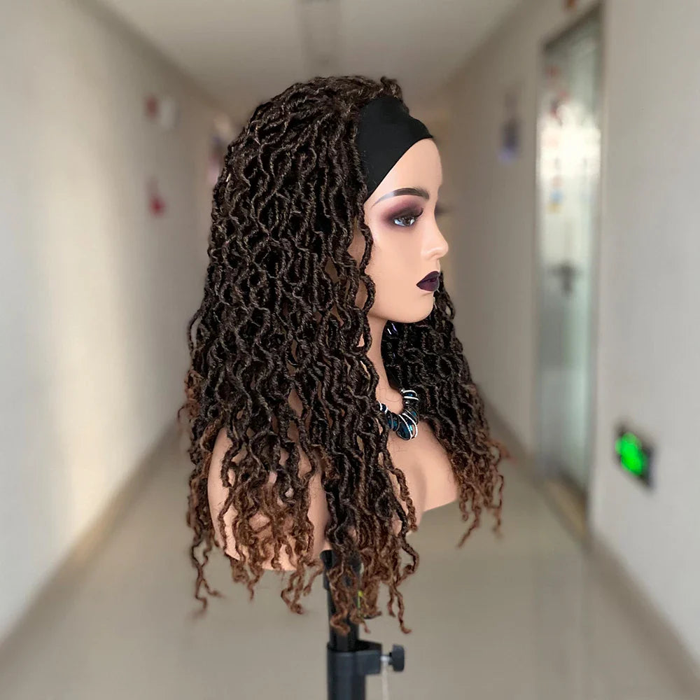 Dreadlocks Headband Wig | Box Braid & Twist Styles | Ombre Brown | Synthetic Crochet Wig
