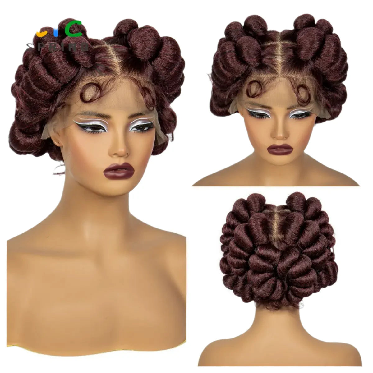 Short Cute Handmade Bantu Knotless Braided Wig with Baby Hair | Full Lace Synthetic Wig for Black Women