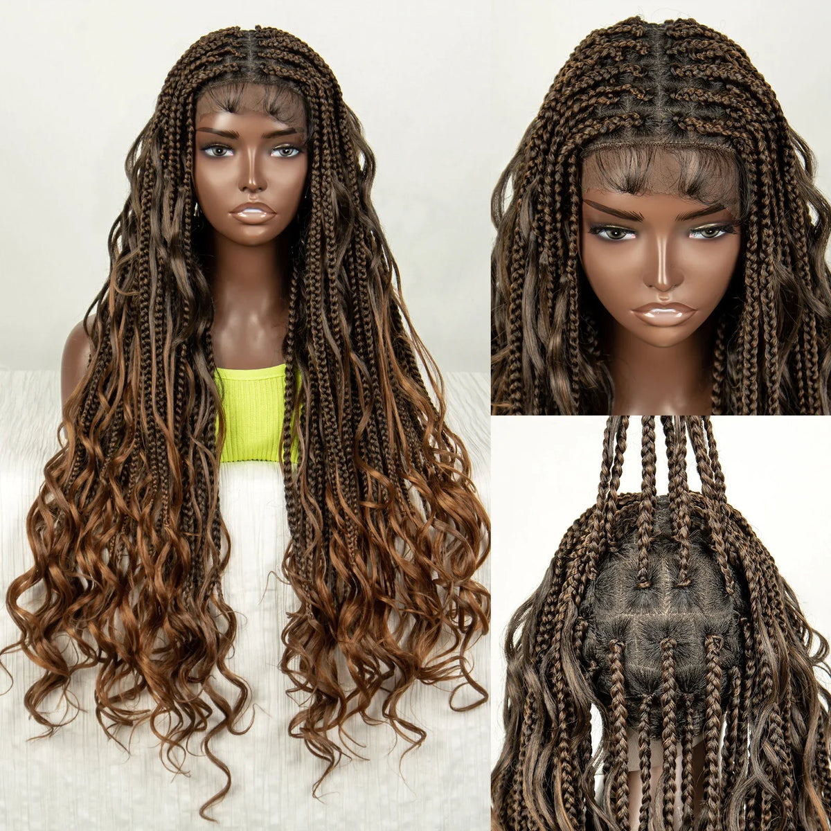 34" Ombre Curly Braids Wig | 1B/27 | Deep Wave | Full Lace | Baby Hair