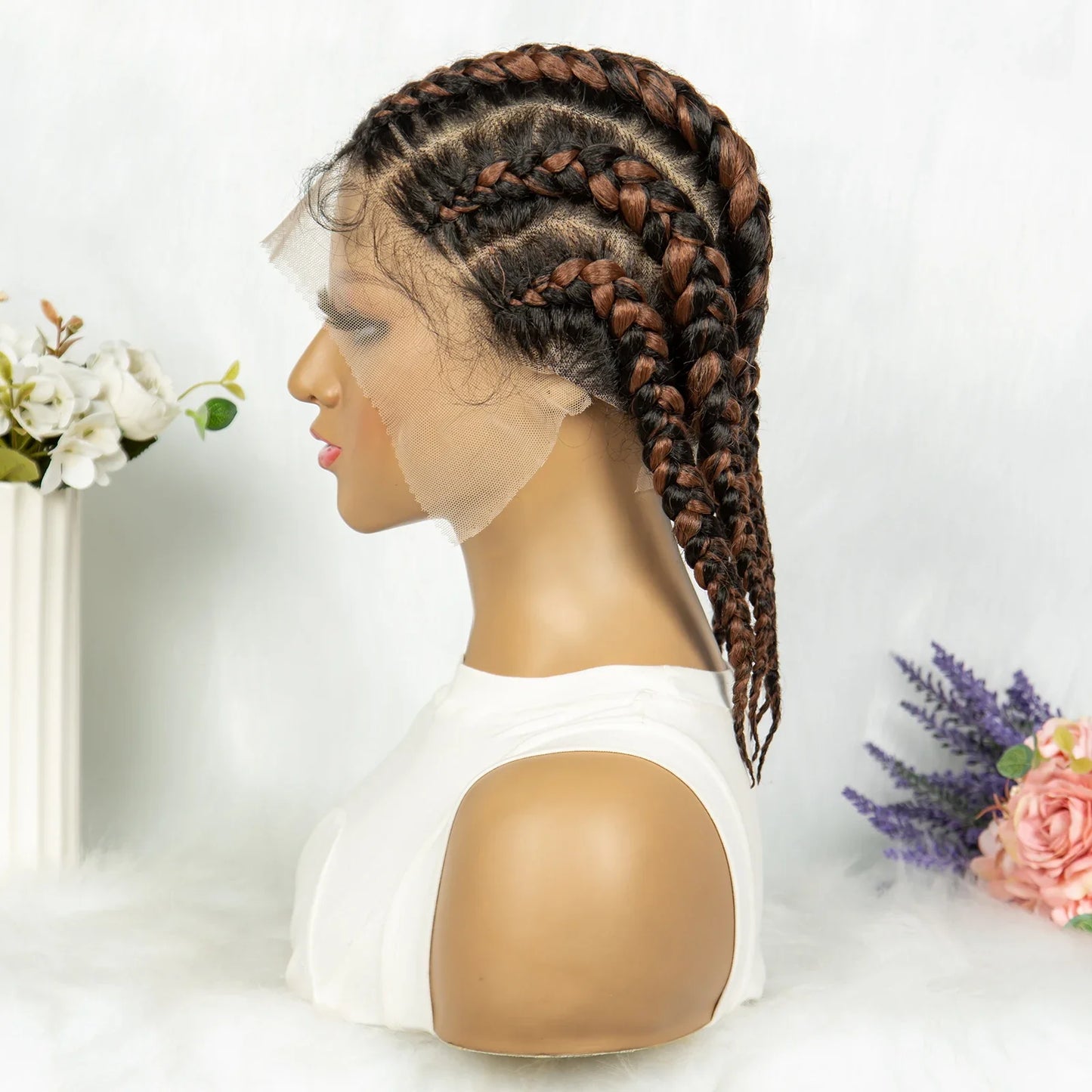 Full Lace Knotless Box Braids Wig | Cornrow Accent
