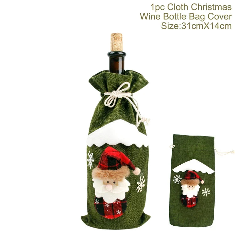Merry Christmas Decoration for Home 2024 Santa Claus Wine Bottle Cover Snowman Stocking Gift Holders Xmas Navidad Decor New Year