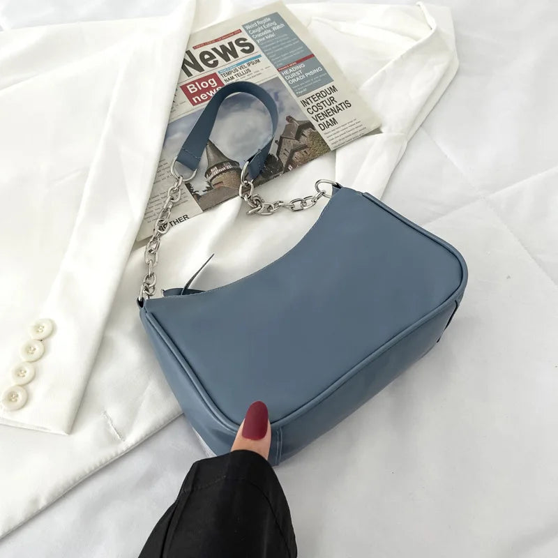Shoulder Bags Women Underarm Chain Bag | PU Candy Colors Zipper Summer Simple Students Daily Casual Handbags