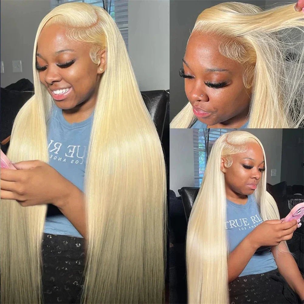 HD Transparent 613 Blonde Lace Front Wig | Bone Straight Brazilian Remy Hair | 200% Density