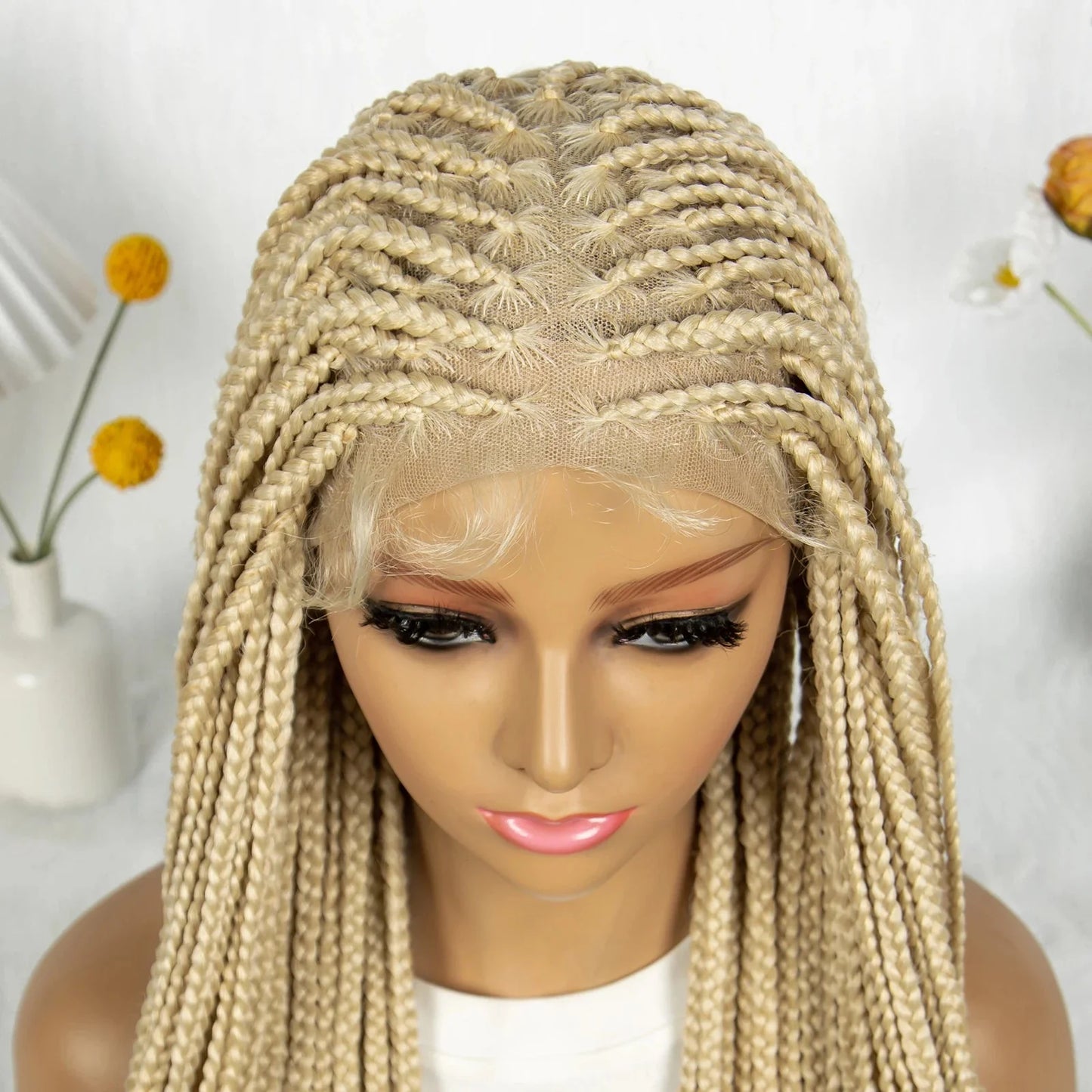 HD Knotless Box Braided Full Lace Wig | Ginger 350# & 613# Blonde | Synthetic Crochet Braids | Black Women