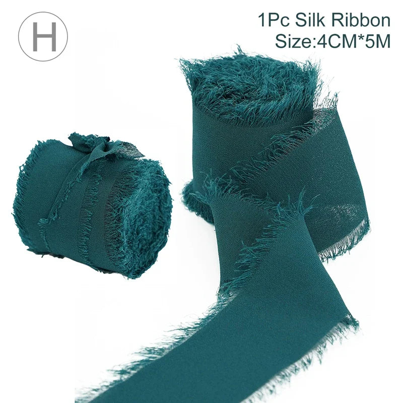 5M Handmade Frayed Edged Satin Chiffon Silk Ribbon For Wedding Invitation Wrapping Bouquets Birthday Party Decorations Gifts