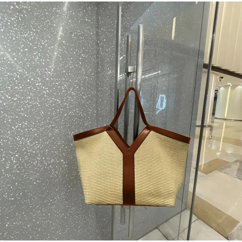 Y-shaped Design Shoulder Bag 2025 | Brand Seaside Beach Vacation Travel Hollow Straw Large Capacity Tote Bag (Casual Light Handbag)