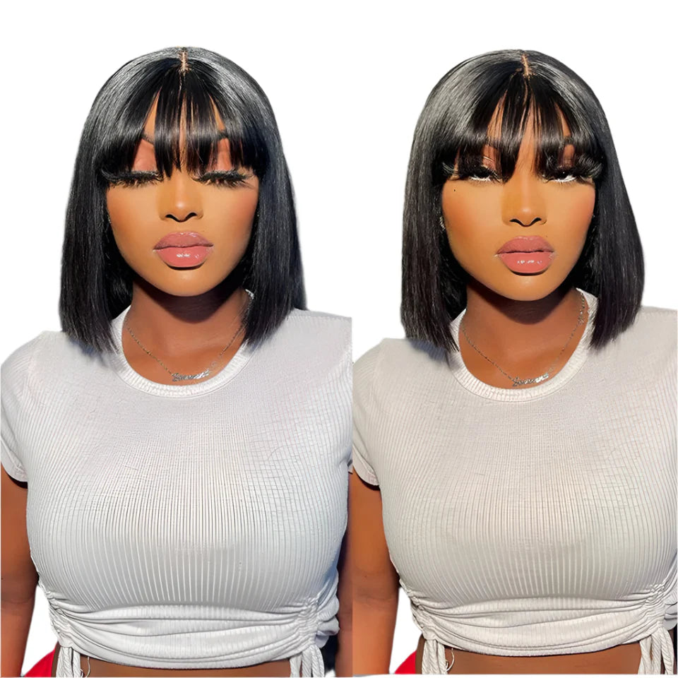 Glueless Brazilian Straight Bob Wig | Realistic Scalp & Bangs