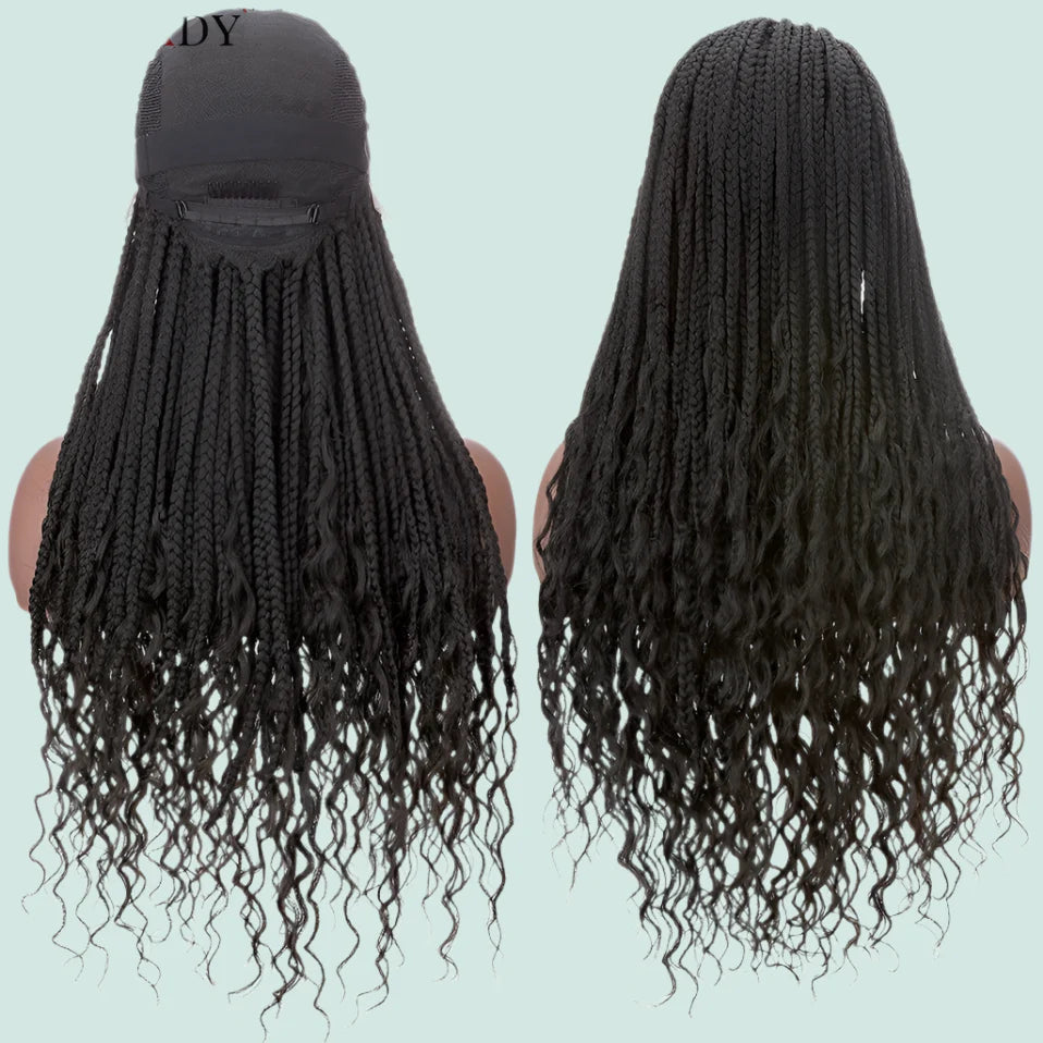 28" Braided Wig | Cornrow Braids with Curly Ends | Lace Front Wig | Baby Hair | Synthetic Hair | Black Women