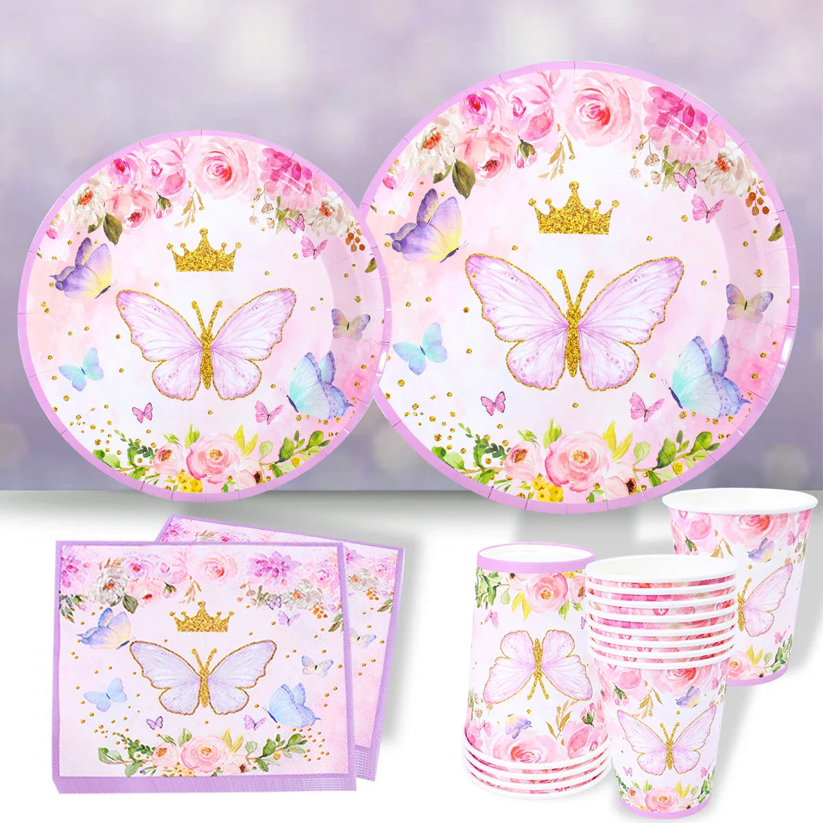 Purple Butterfly Disposable Tableware Napkin Butterfly Birthday Party Decor Girl Baby Shower Baptism Gender Reveal Supplies