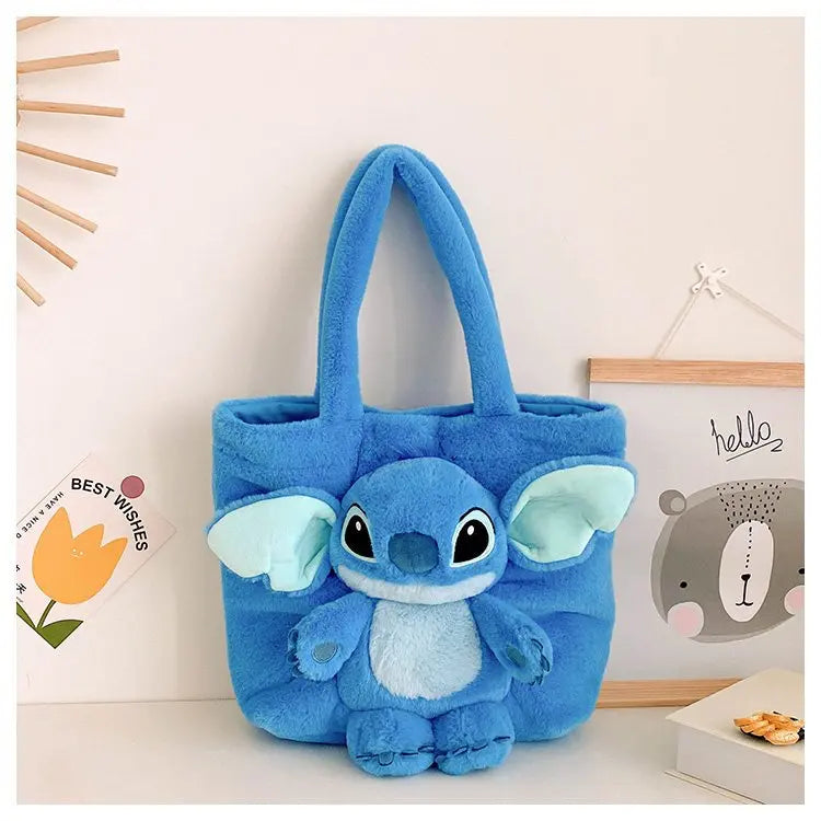 New Cartoon Plush Doll Shoulder Bag | Sweet and Cute Stitch Strawberry Bear Soft Cute Girls Handbag