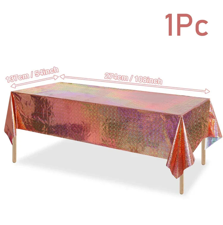 Iridescence Laser Aluminum Film Tablecloth Table Cover Happy Birthday Party Decortion Kids Baby Shower Decor Tablecloth Supplies